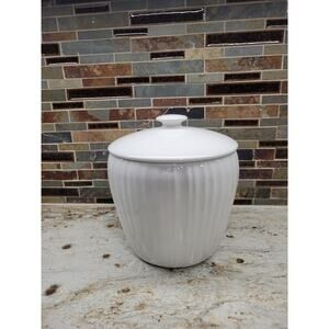 Vintage Corning Ware Large Canister and Lid, Casual China French White Ribbed